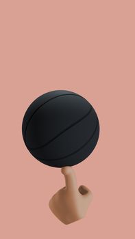 Minimalist 3D render of a hand balancing a black ball on a finger against a beige background.