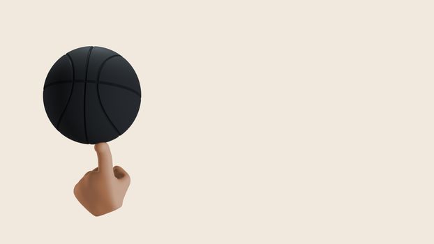 Simple 3D illustration of a hand balancing a basketball on a beige background.