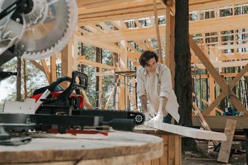 Free A Carpenter in a Construction Site Stock Photo