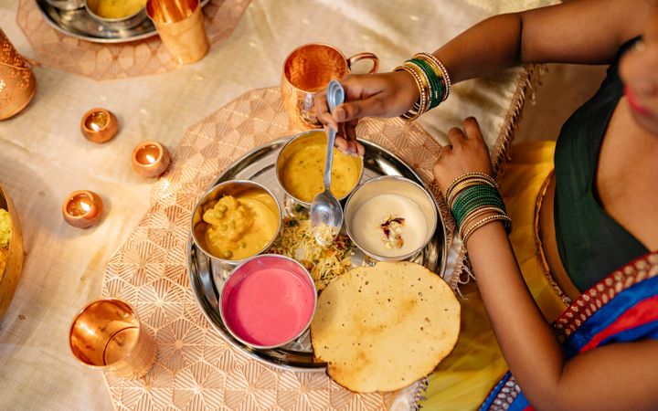 A thali being served at a festive table