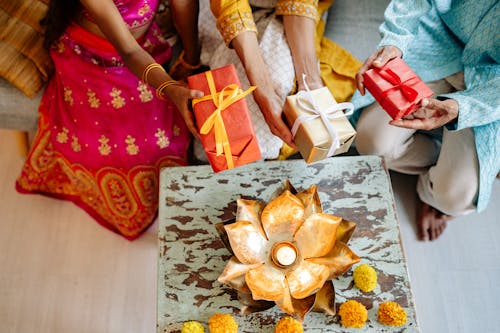 Family with Diwali Gifts 