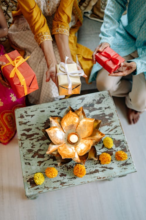 Family with Gifts for Diwali 