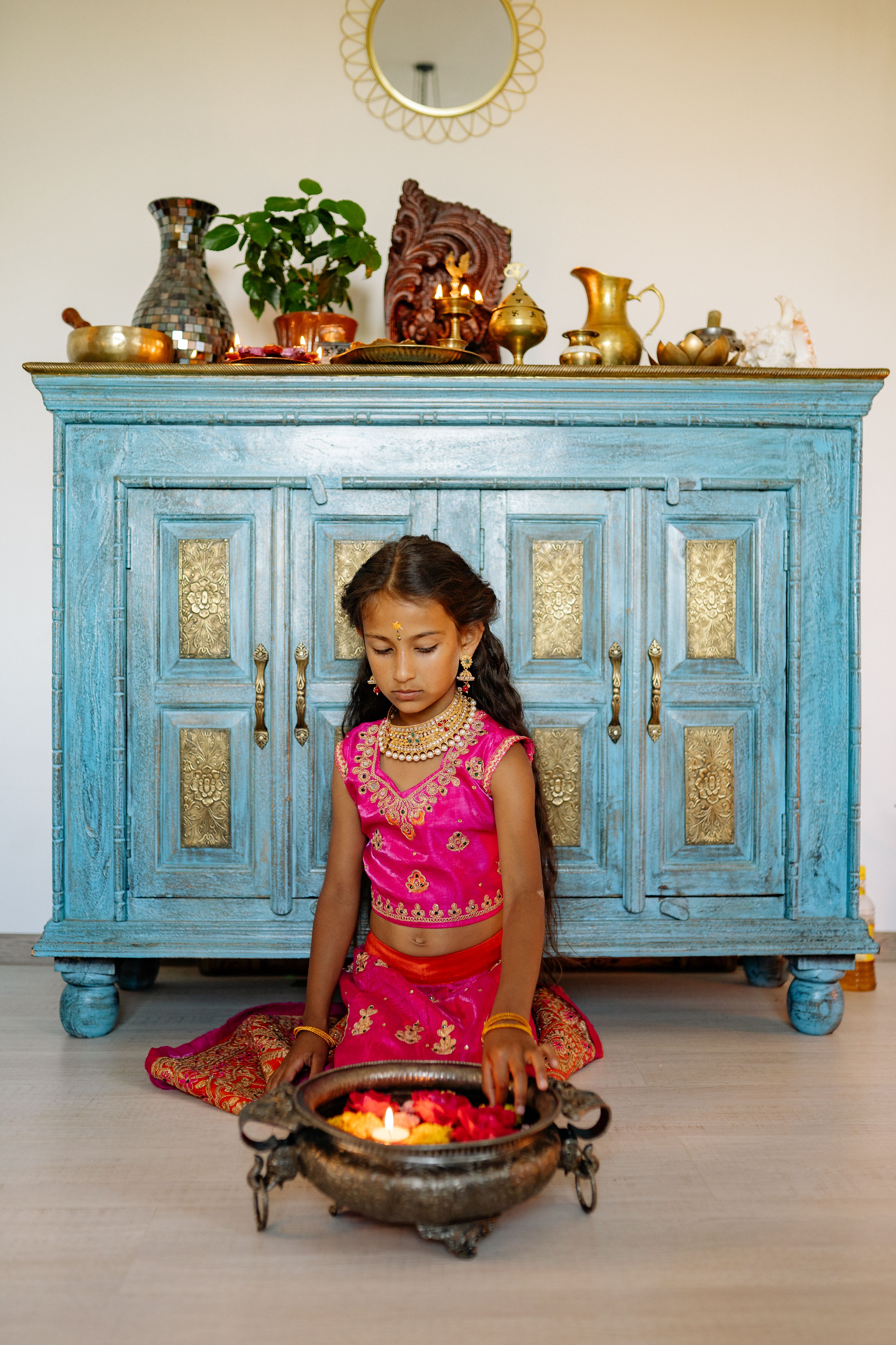 Girl in Traditional Clothes Having Ritual Indoors · Free Stock Photo