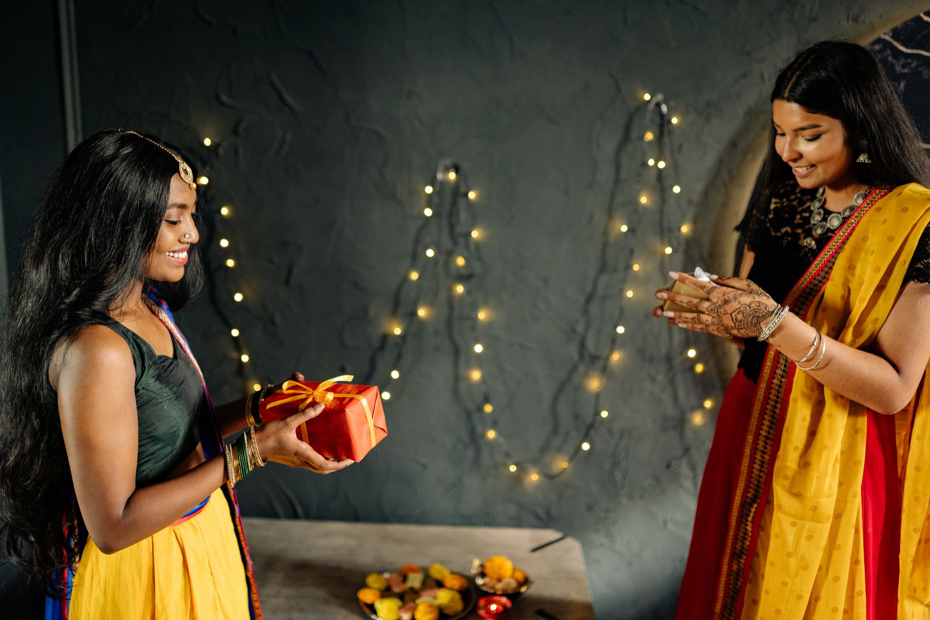 Two Pretty Girls in Traditional Festive Hindu Clothing