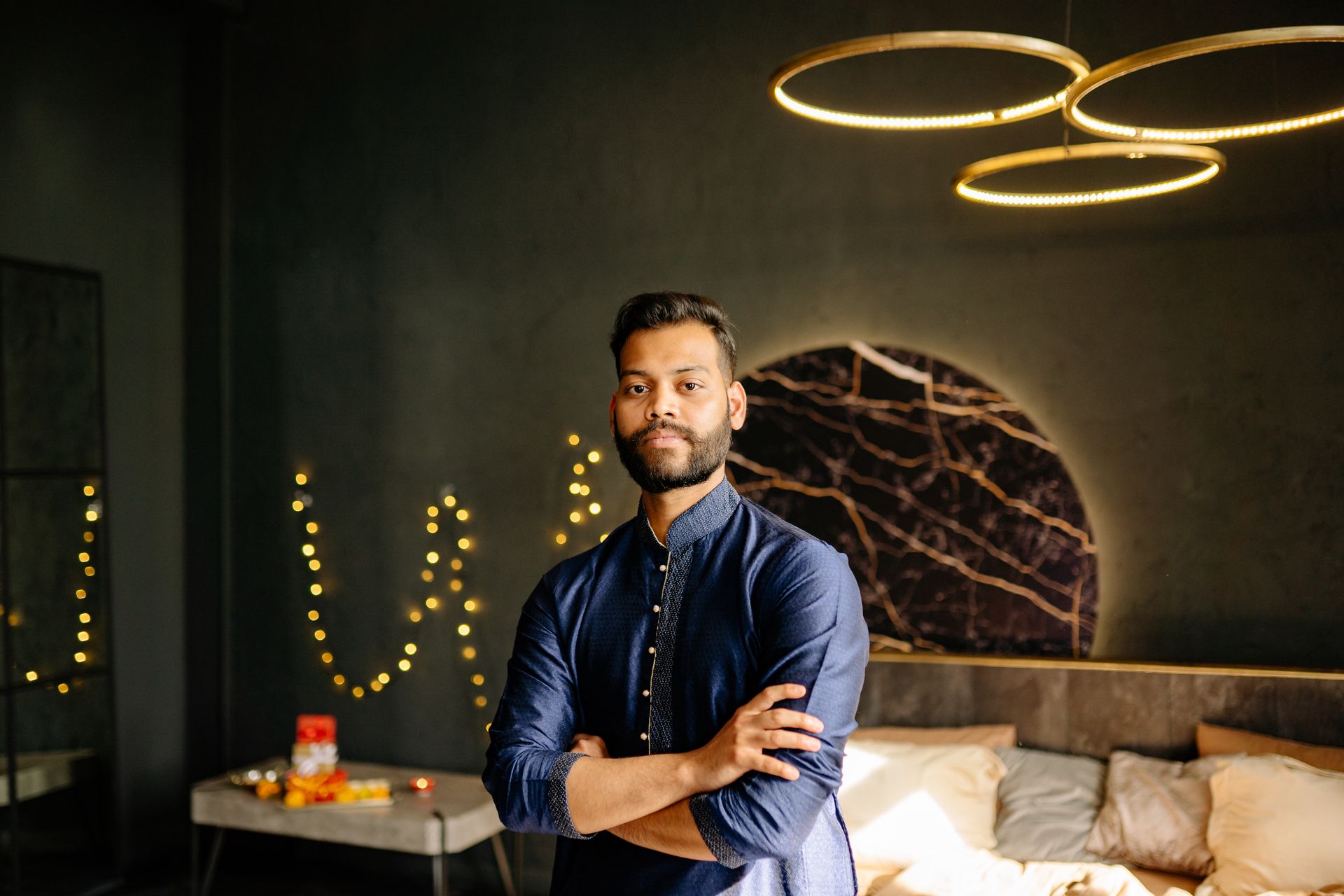 Portrait of a Bearded Man in Blue Long Sleeves