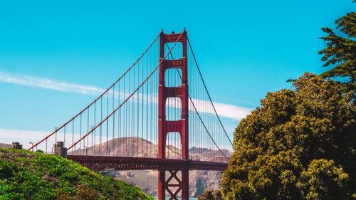 Free Stunning view of the iconic Golden Gate Bridge against a clear blue sky. Stock Photo