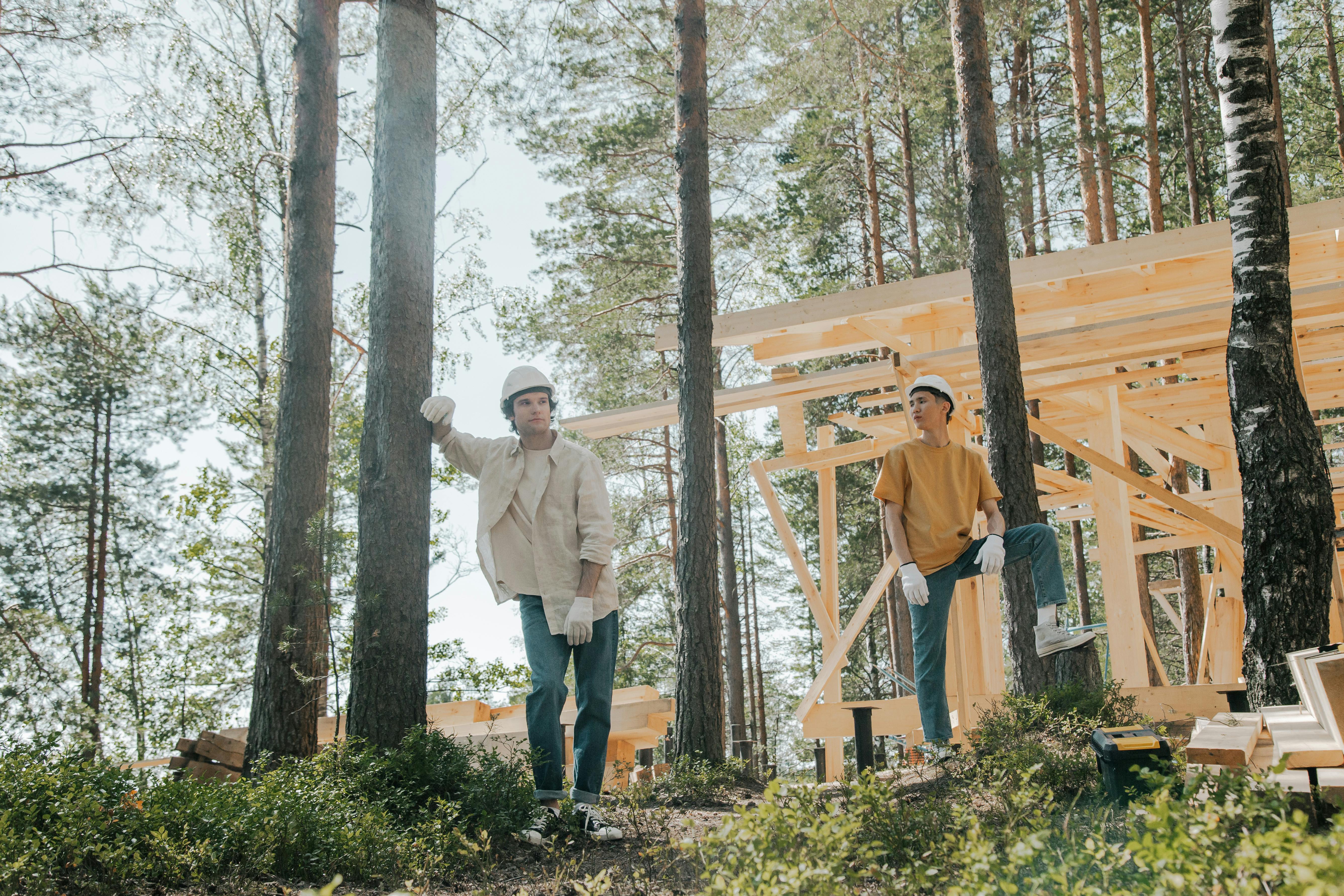 men standing near the trees