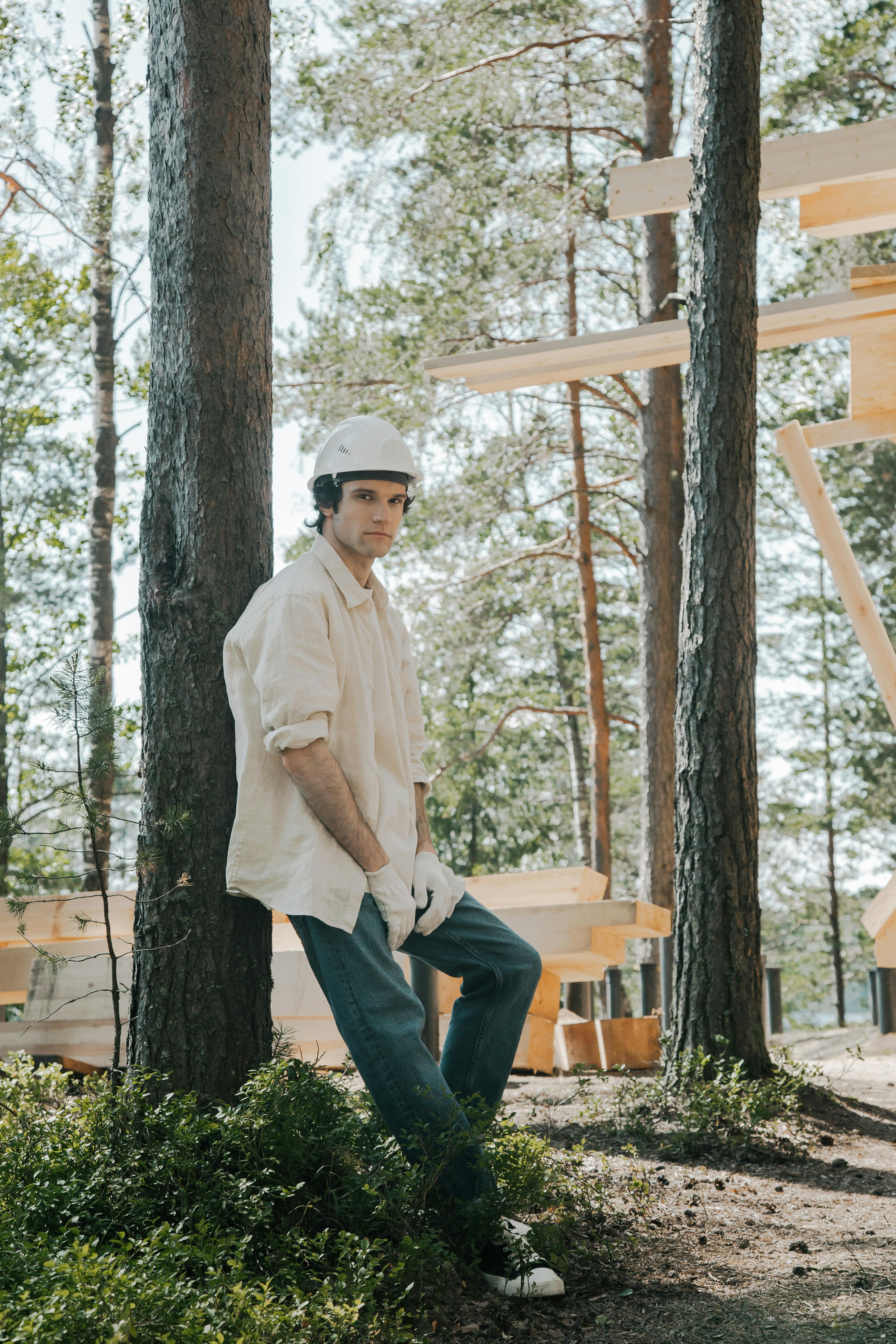 a man in beige long sleeve button up shirt