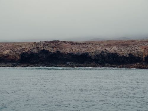 Free Misty coastal landscape featuring rugged cliffs and calm ocean waters. Stock Photo