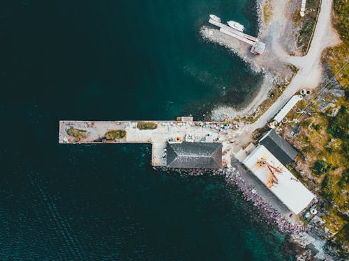 Aerial View of Piers and Harbour Buildings by Sea