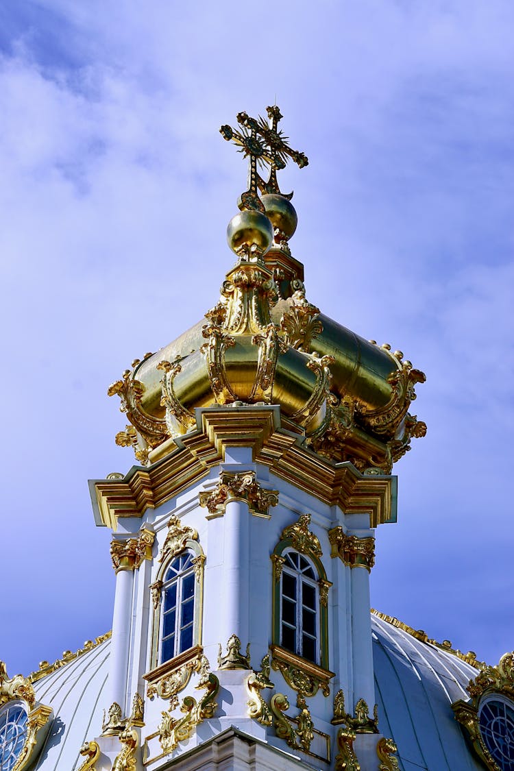 Church Golden Dome Against Blue Sky