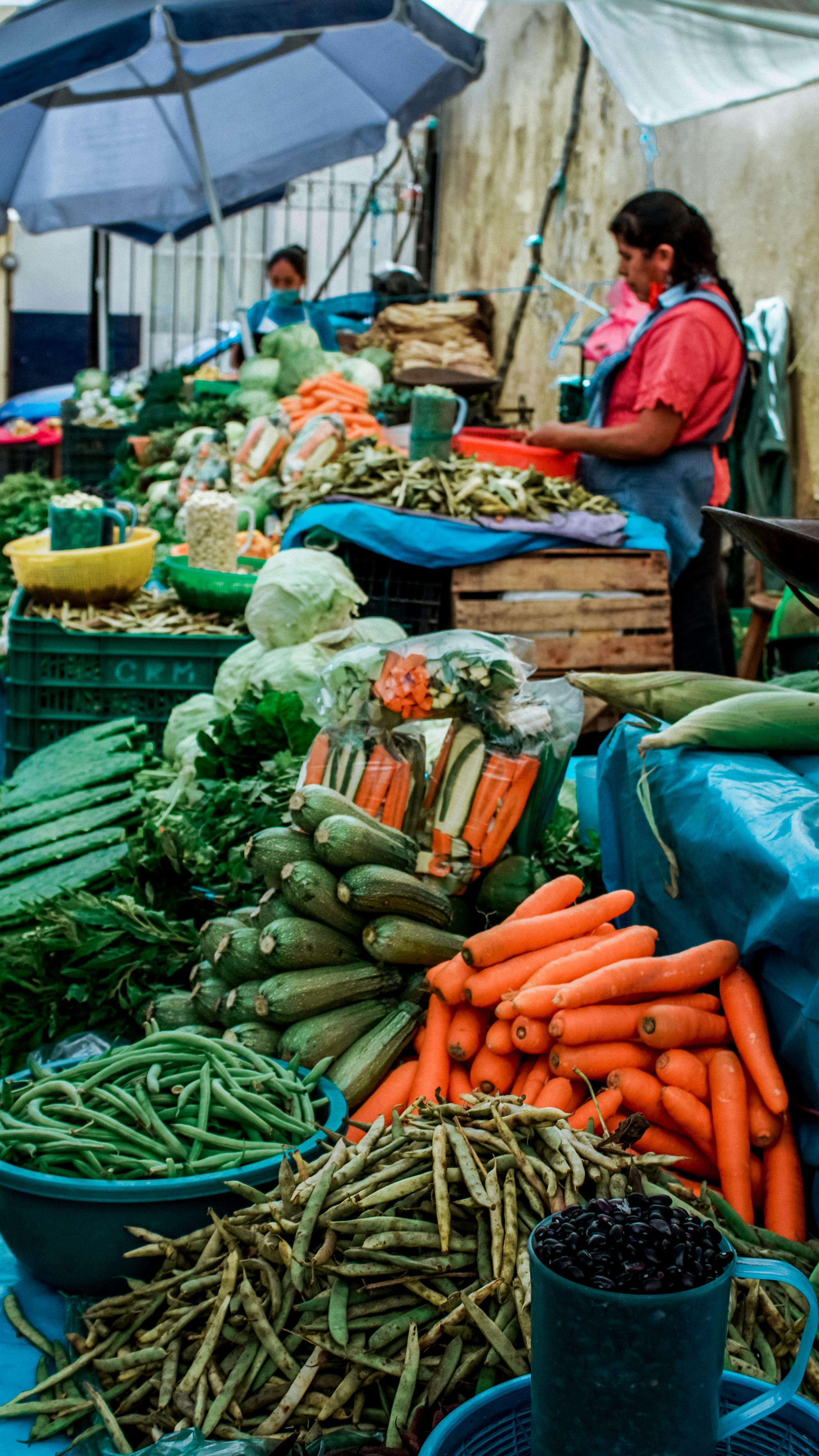 stock of fresh vegetables on a stall