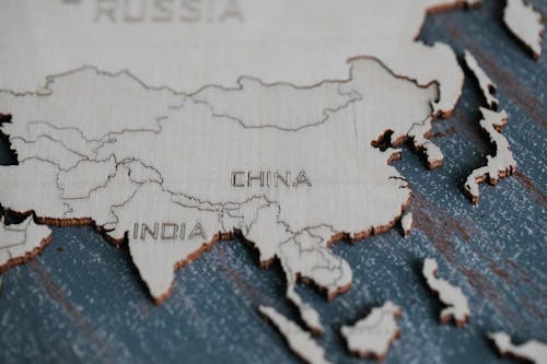 Close-up of Countries on Wooden Map