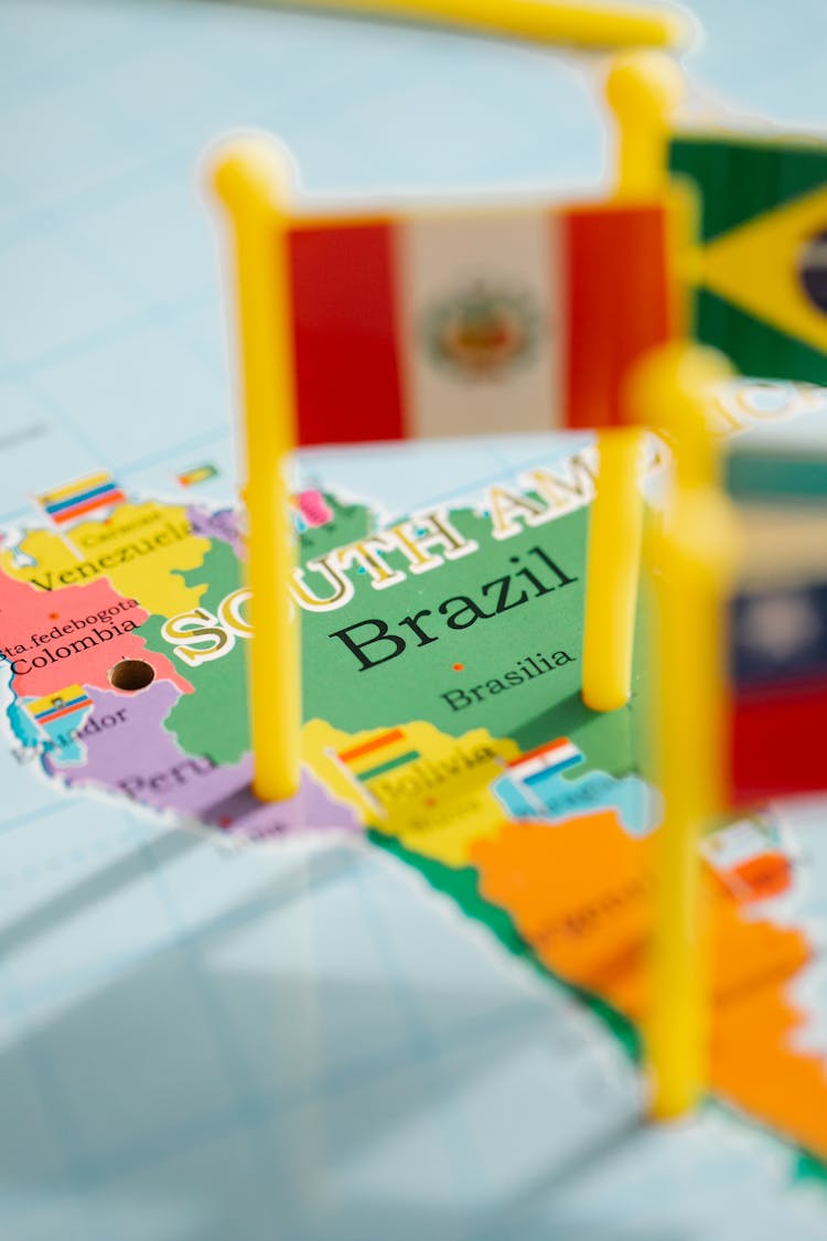 Close-up Of The World Map And Country Flags 