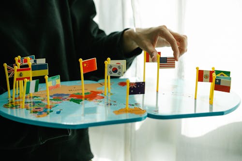 Free Flags Pinned on a World Map Stock Photo