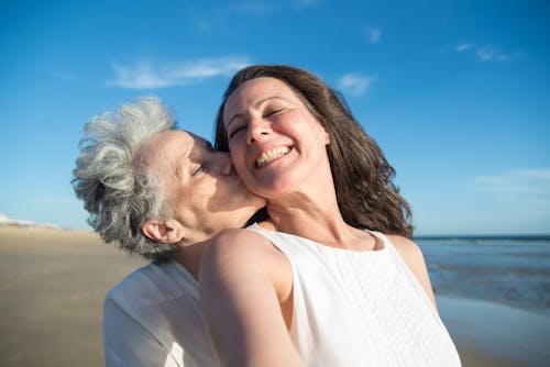 Elderly Woman Kissing a Woman