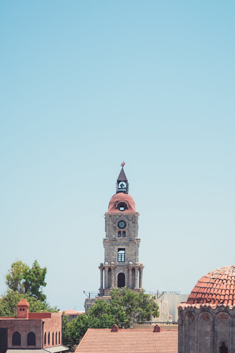 Medieval Clock Tower In Rhodes, Greece