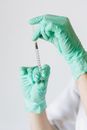 Person Wearing Medical Gloves Holding a Syringe