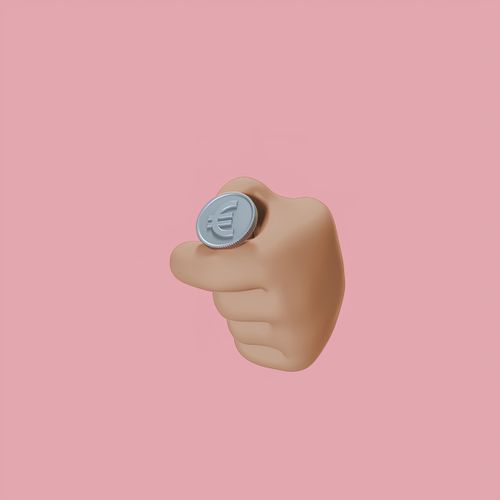 Free 3D illustration of a hand about to flip a Euro coin against a pink background. Stock Photo