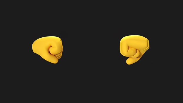 3D illustration of yellow cartoon fists on a black background.