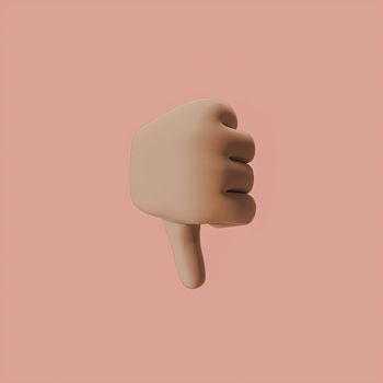 3D rendered thumbs down gesture set against a pastel pink background, symbolizing disapproval or negative feedback.