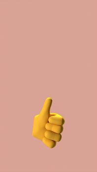 3D render of a yellow thumbs up emoji against a pink backdrop.