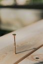 Silver Screw on Brown Wooden Table