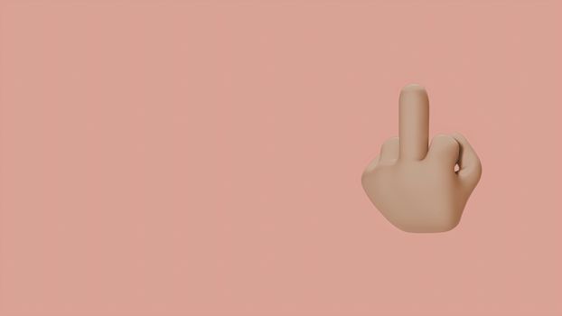 3D illustration of a hand making a rude gesture on a beige background.