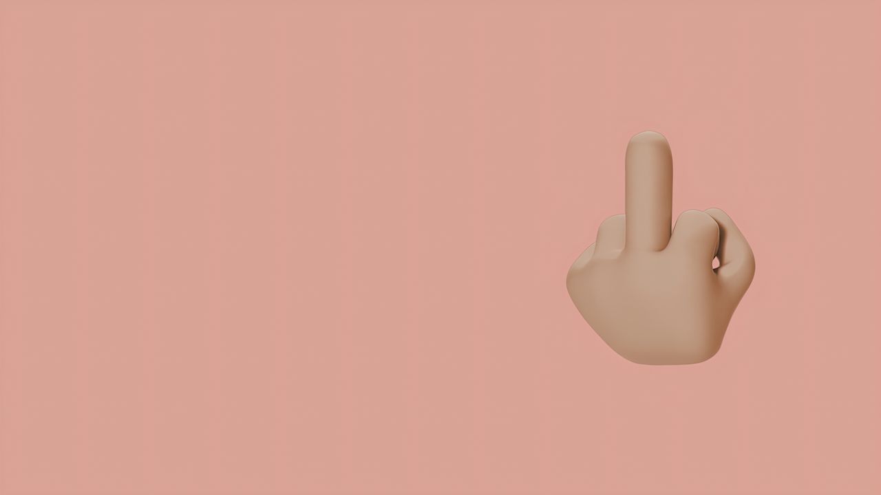 3d illustration of a hand making a rude gesture on a beige background