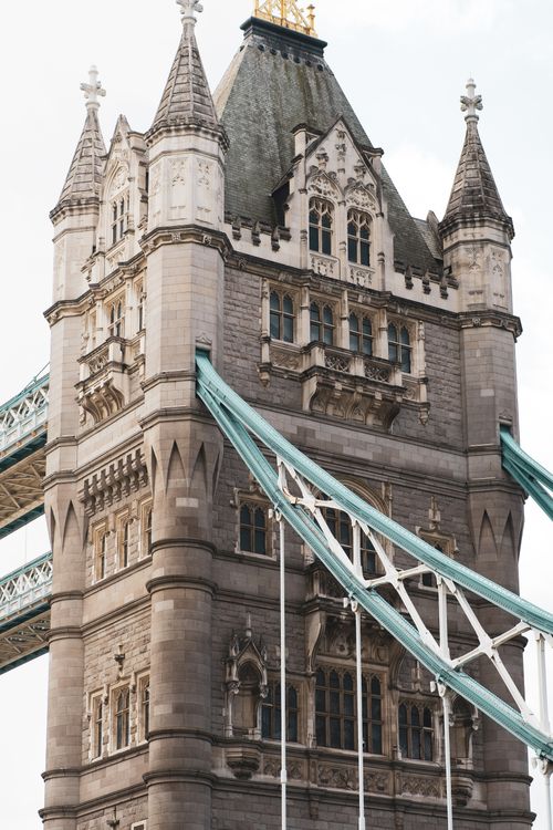 Free A detailed view of the historic Tower Bridge in London, showcasing its majestic architecture. Stock Photo