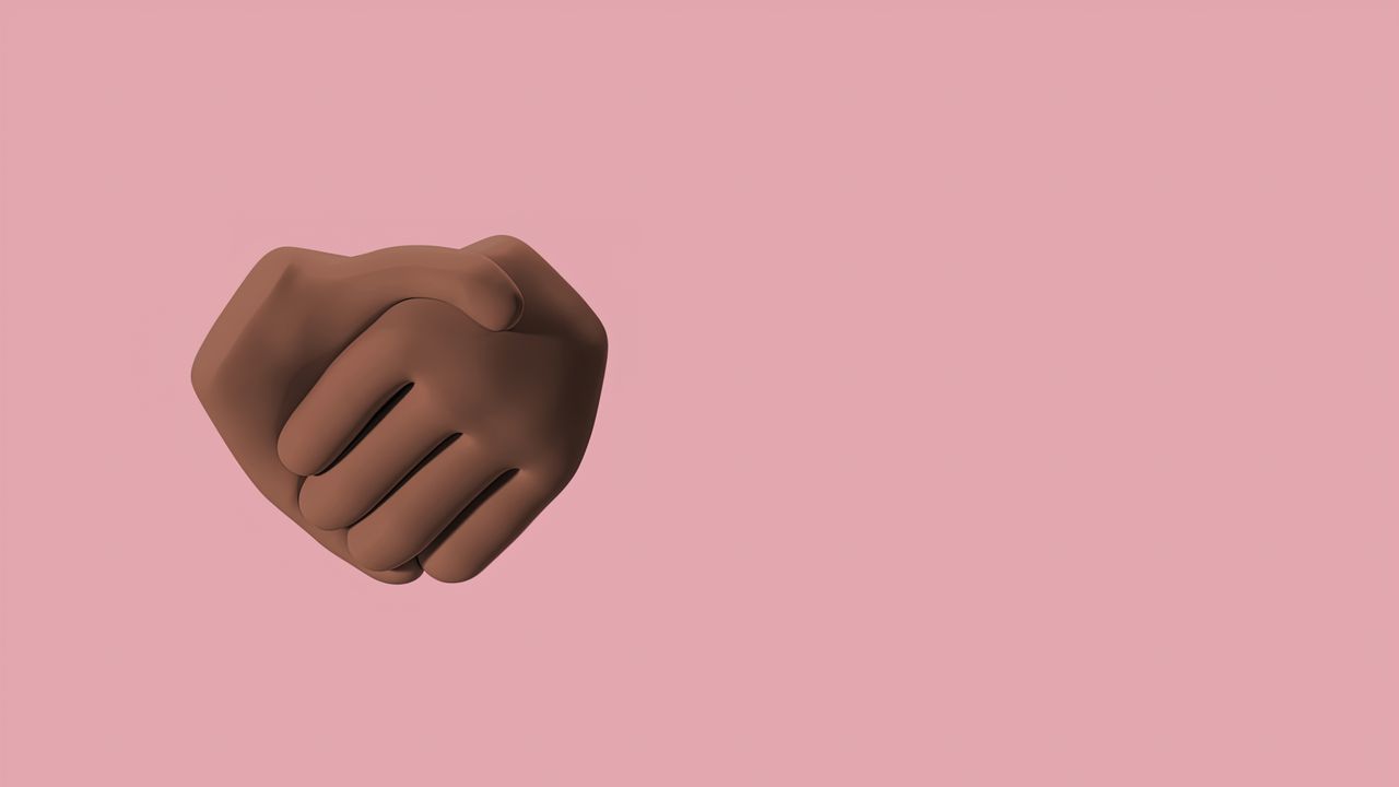 a 3d rendered fist with a pink background symbolizing strength and uni