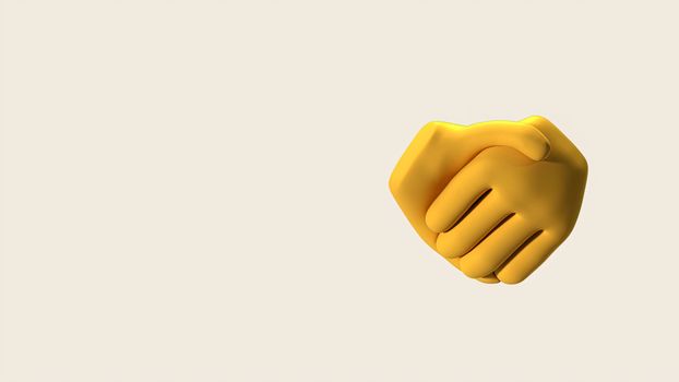 A 3D illustration of a yellow emoji handshake symbolizing agreement and partnership.