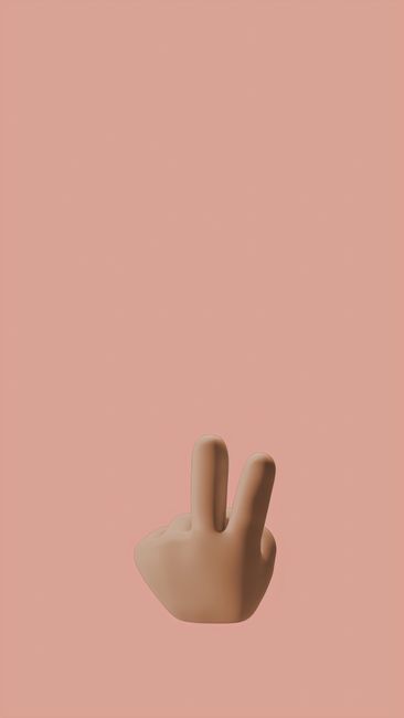 A minimalist 3D illustration featuring a hand in a peace sign against a solid background.