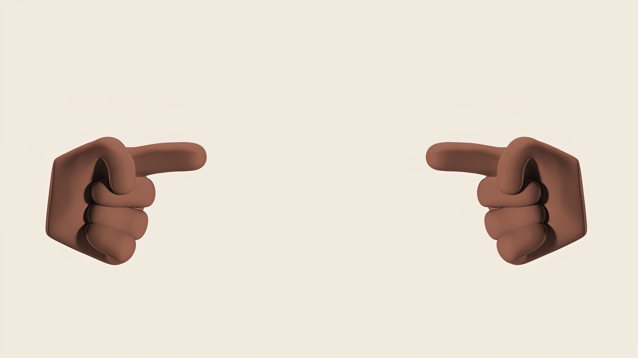 3d illustration of two brown animated hands pointing in opposite direc