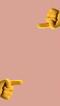 3D yellow hands pointing on a pink background, ideal for digital content needs.