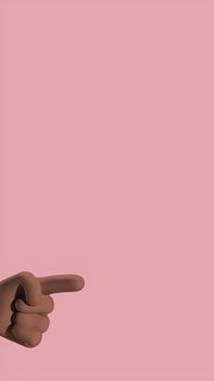 3D rendered hand pointing left on a pink background, minimalist design.