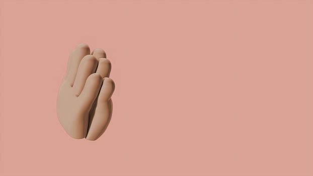 3D illustration of clapping hands against a soft pink backdrop, minimalist style.