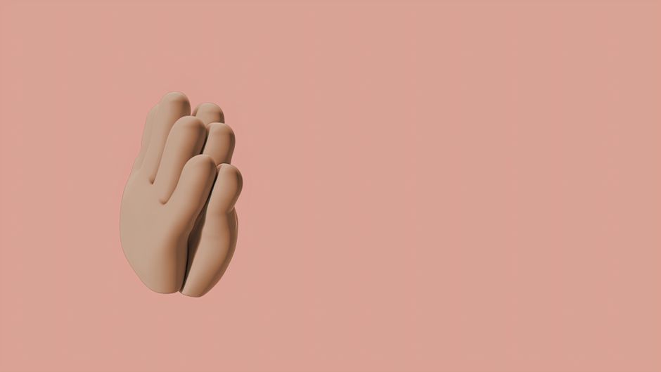 3D illustration of clapping hands against a soft pink backdrop, minimalist style.