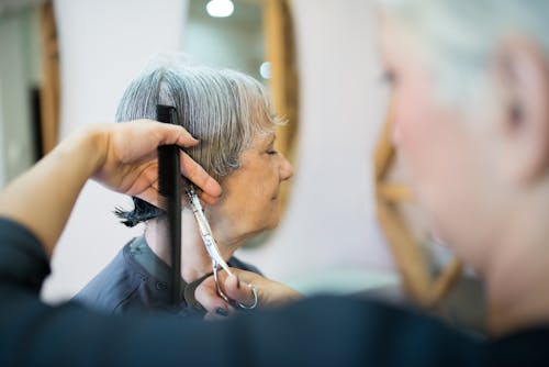 Free An Elderly Woman Having a Haircut Stock Photo