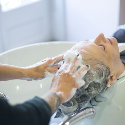 Close-up of layered haircut style