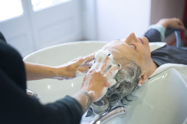 Platinum blonde long hair with soft waves