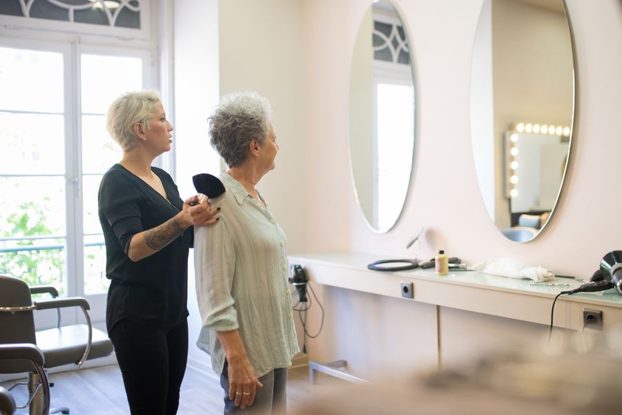 Stylist and client at Petals Beauty Studio
