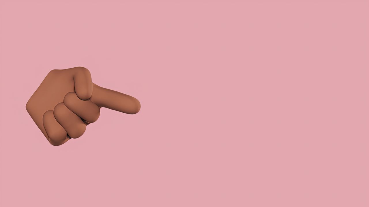 3d digital illustration of a pointing finger on a soft pink background