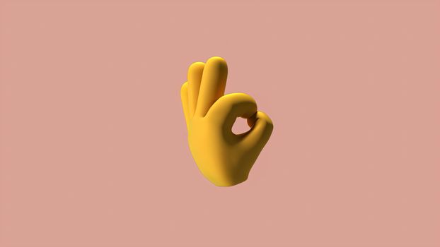 A  Yellow 3d Hand Illustration with an Ok Hand Gesture