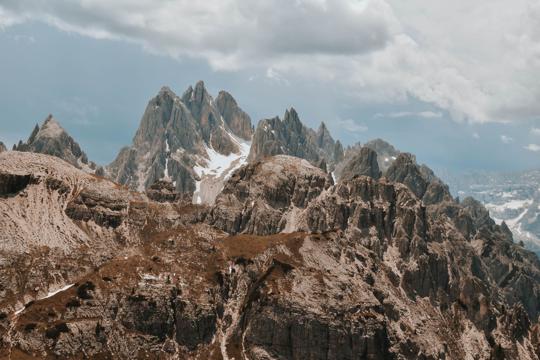 Stunning view of the rugged Cadini di Misurina range in the Italian Alps.