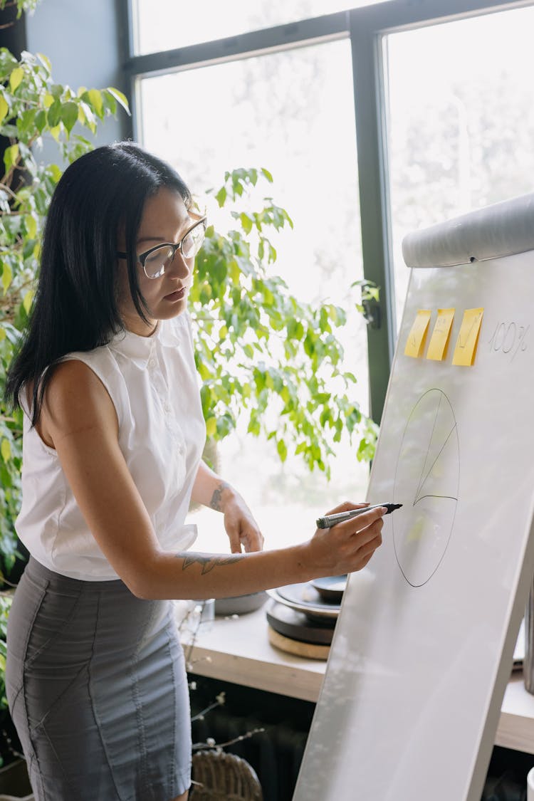 Businesswoman Drawing On A Whiteboard