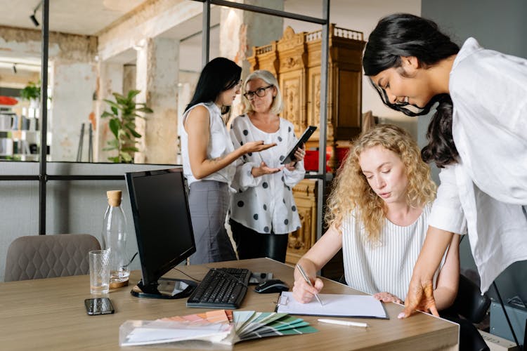 Diverse Women Working In An Office