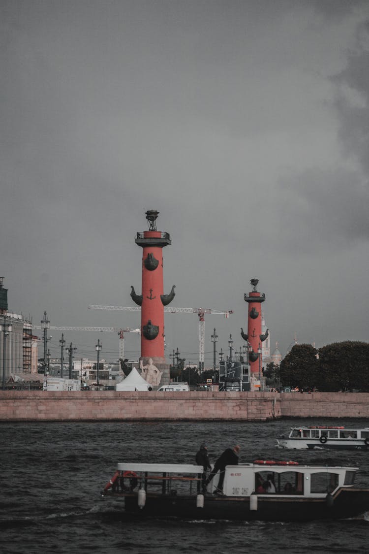 Lighthouses In Harbor Seen From Sea