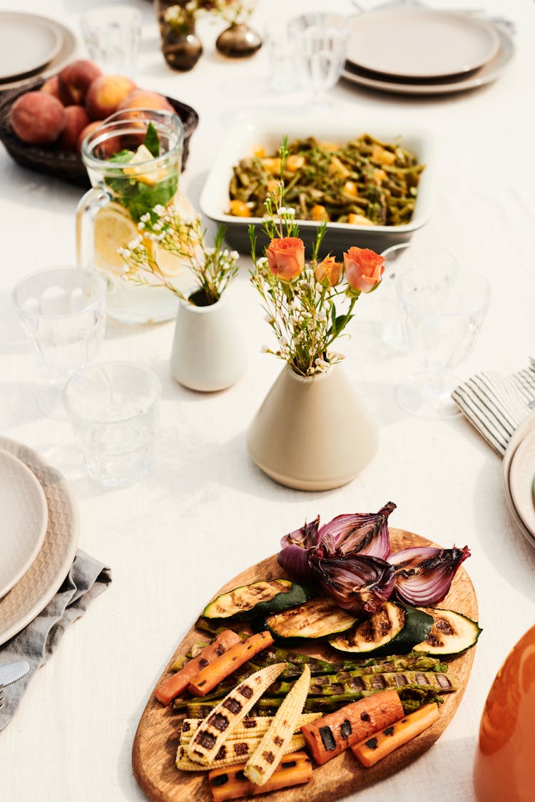 Grilled Vegetables On A Wooden Tray