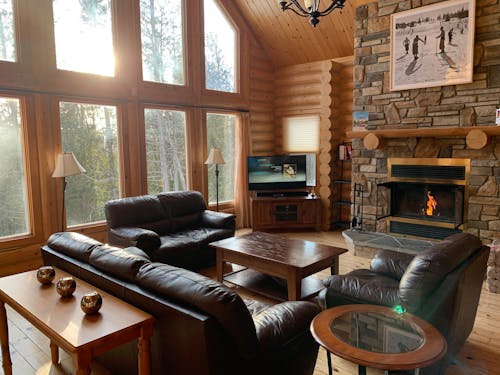 Free stock photo of cottage, fireplace, glass windows